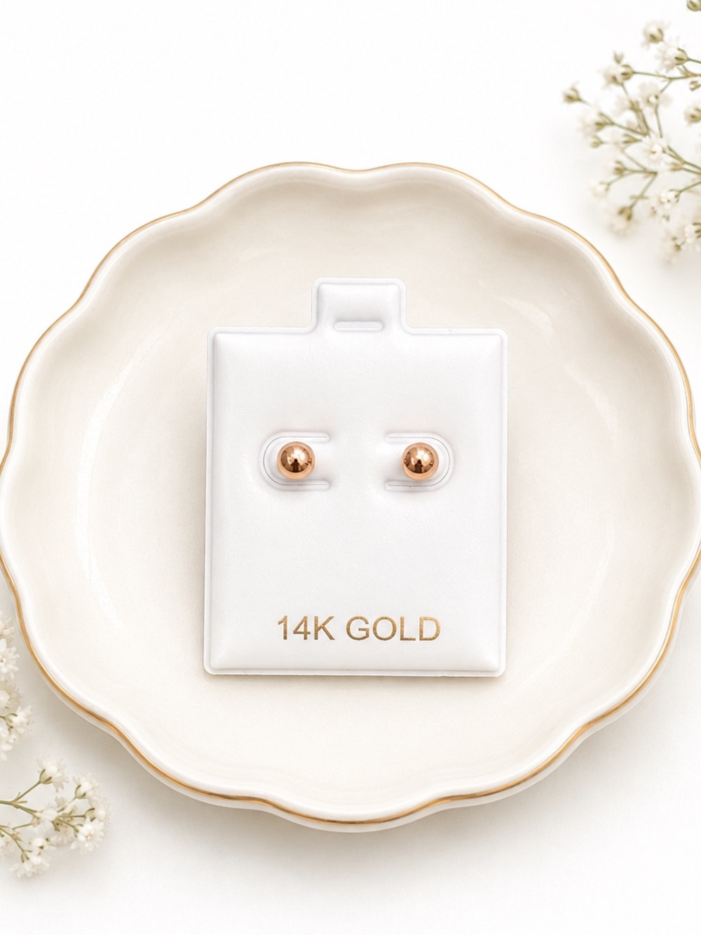14K Rose Gold 4mm Ball Stud Earrings NEW